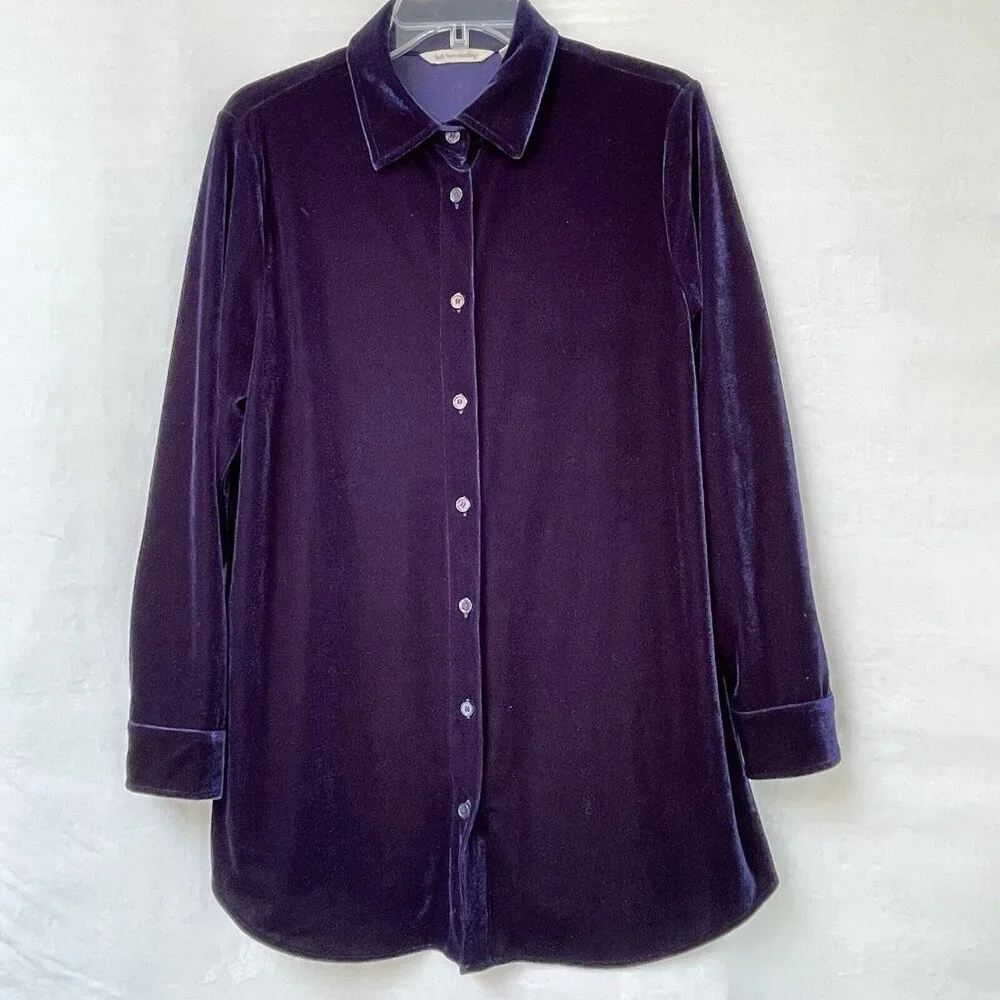 Soft Surroundings Velvet Button Up Tunic Top Womens S Oversized Velour Lagenlook